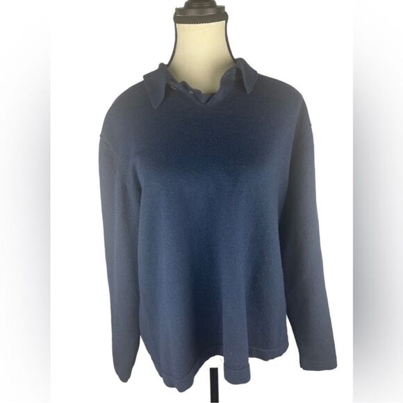 Eddie Bauer Women's Dark Blue Cotton Blend Merino
Collared Sweater Size: XL - Picture 1 of 4